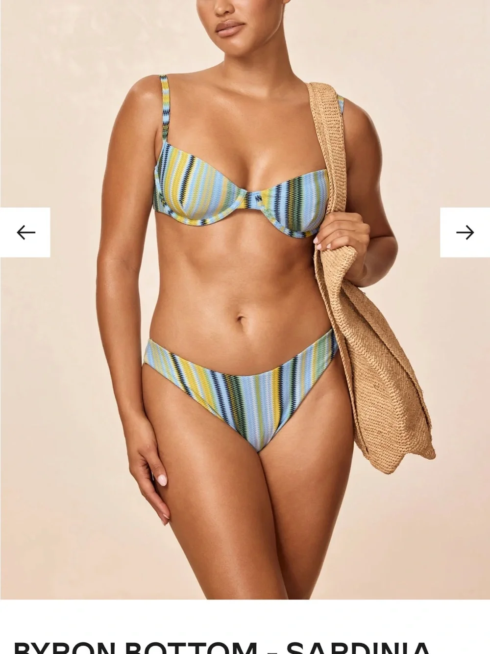 Monday Swimwear Byron Bikini Bottom - Blue, Yellow, Black Stripe
